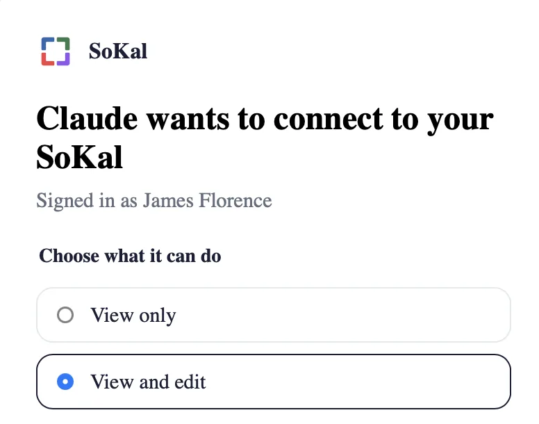 SoKal's consent page with the choice of View only or View and edit, and View and edit selected. This one was taken from Claude.